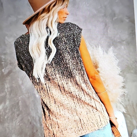 NWOT ETCYY Women's Cap Sleeve Loose fit Gradient Top Decorative Pink and Gray XL - Picture 4 of 10